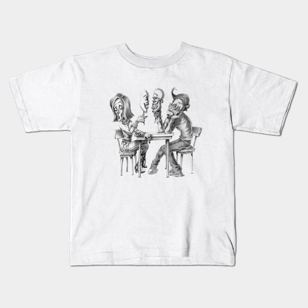 hide behind a mask Kids T-Shirt by alvian